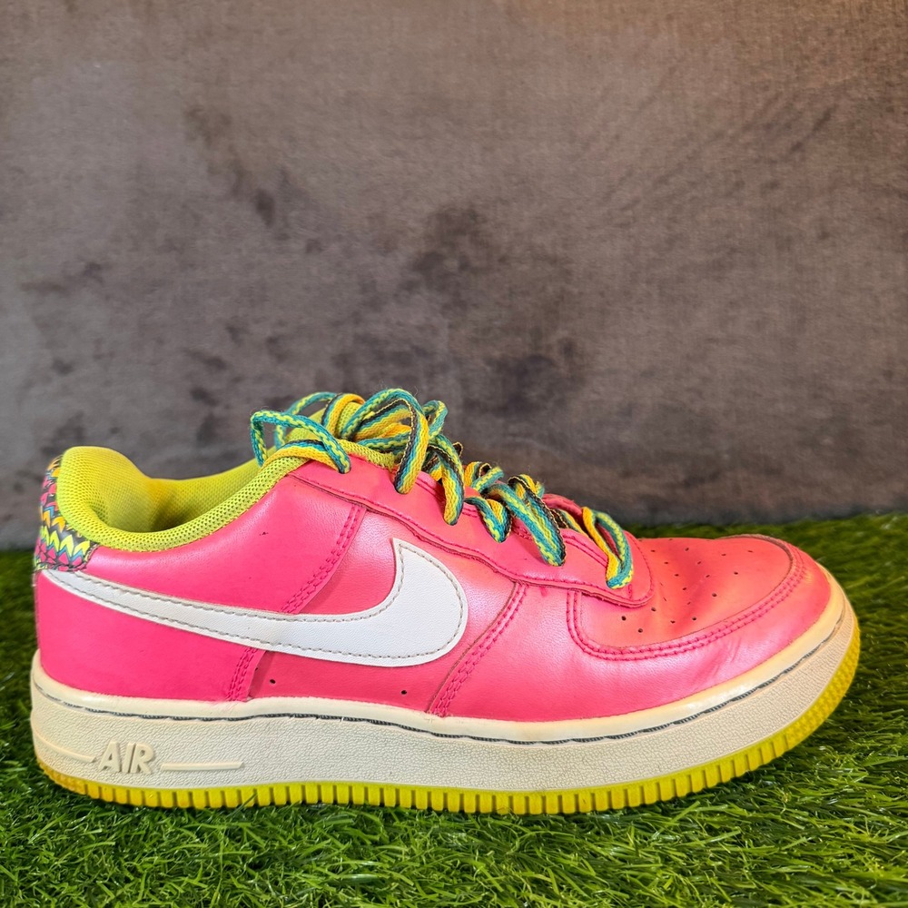 Nike Air Force 1 Low Kids Pink White‎ Green Yellow Lace Up Athletic Shoes 5.5Y